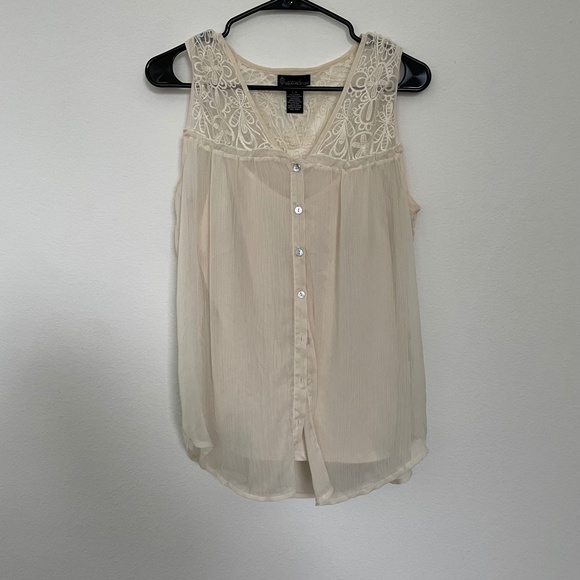 Signature Studio Women's Sleeveless Sheer Lacy Top With Cami Cream LG - Picture 1 of 4